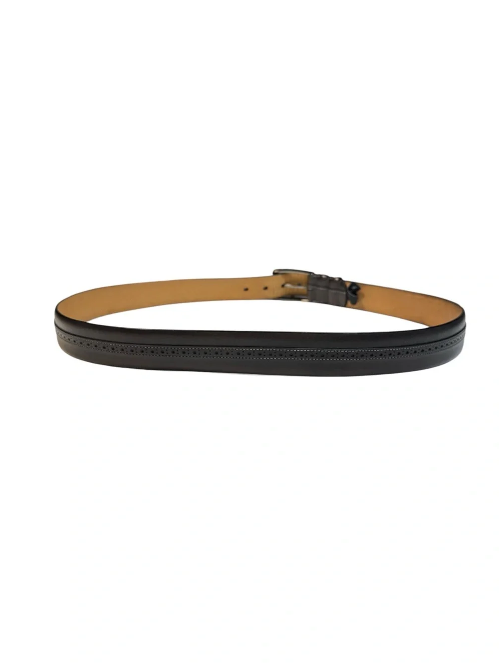 Mezlan Two-Tone Brogue Leather Men's Dress Belt Gray Black Gunmetal Spain 40